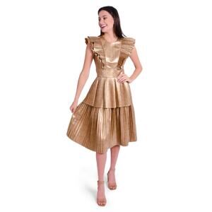 Emily McCarthy Gold Chloe Dress with Vegan Leather and Snakeskin details